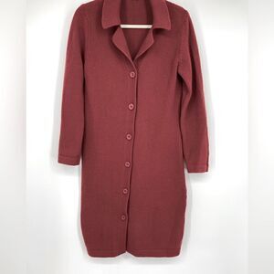 Made in Italy of Benetton Merino Wool Blend Button Front Burgundy Cardigan SZ S